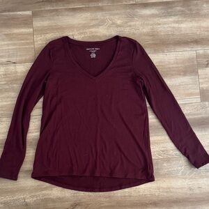 American Eagle Outfitters Women's Deep Maroon Long Sleeve Top